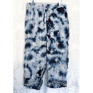 Soft Surroundings Women’s Tie Dye Sheer Embroidered Cropped Pants Size XL GUC